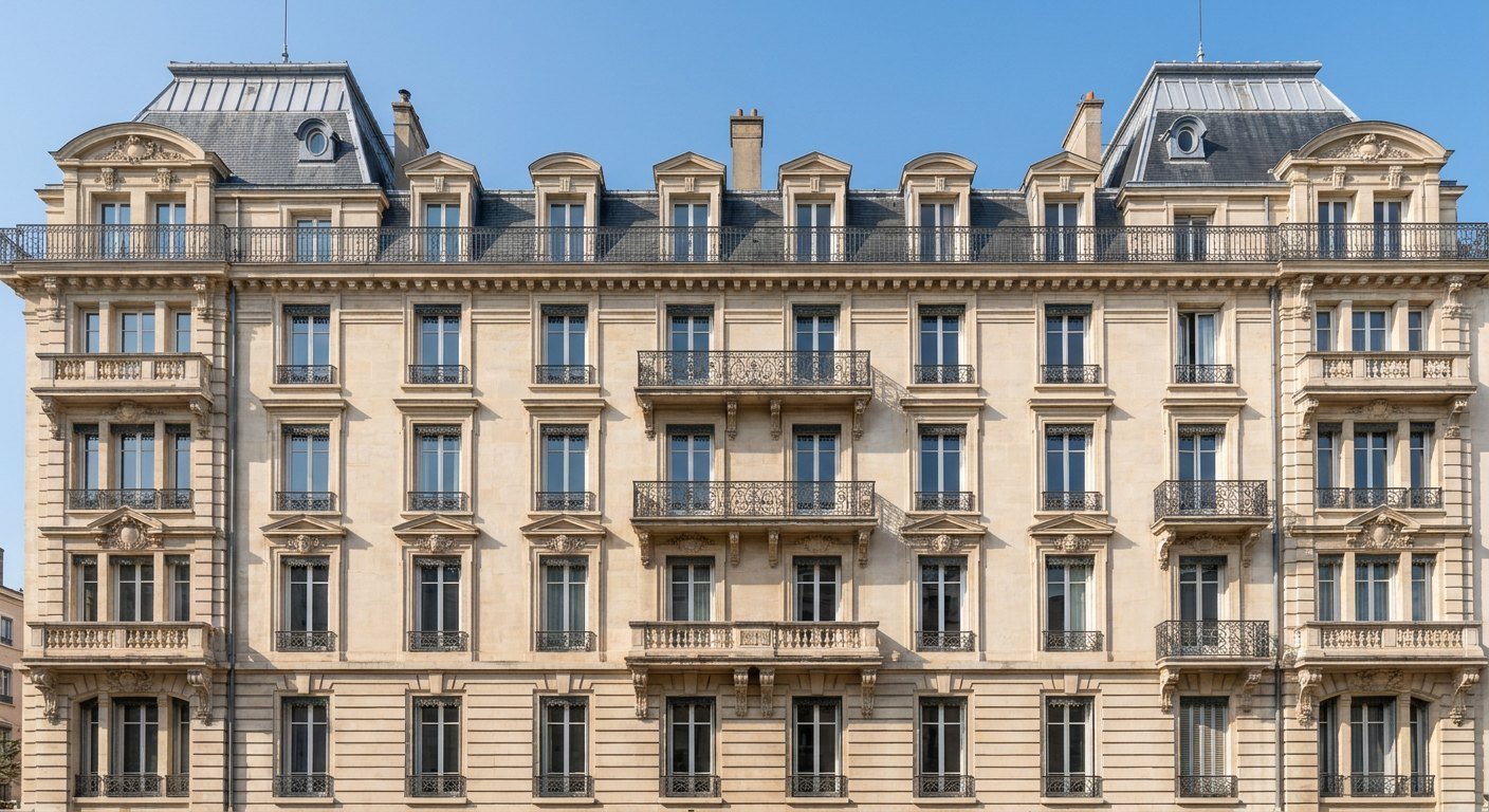 Façade d'un immeuble ancien en copropriété rénové à Lyon, isolation par l'extérieur