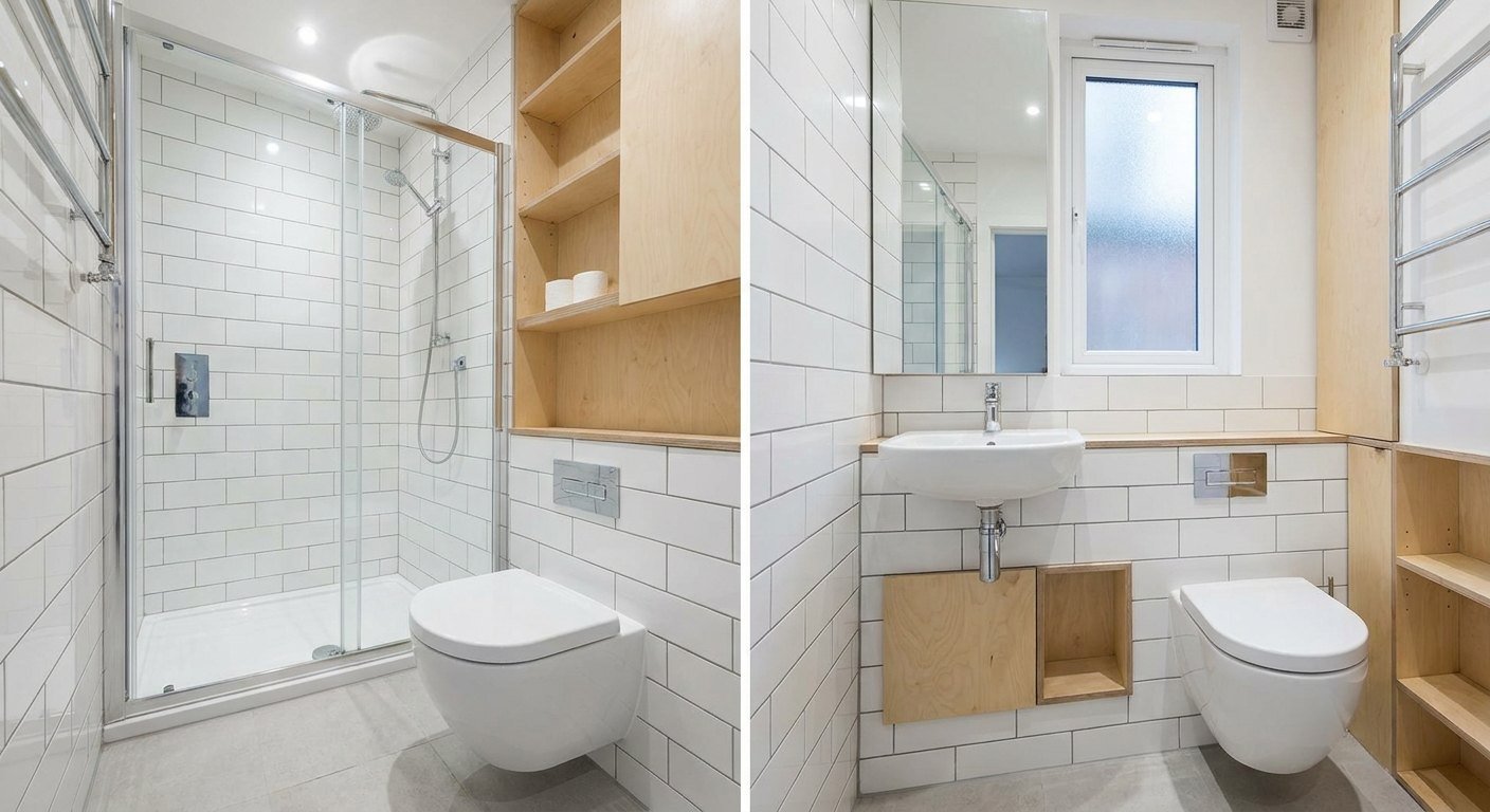Petite salle de bain de 4 m² aménagée à Lyon avec douche d'angle