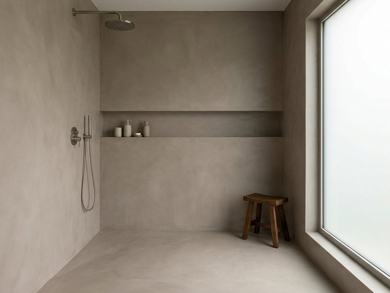 Douche à l'italienne en béton ciré sans joints avec étanchéité à Lyon