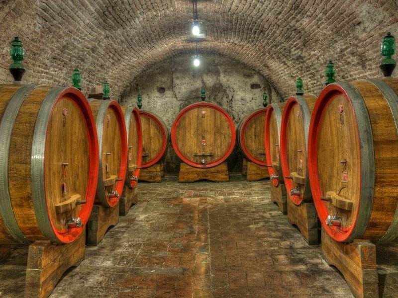Sol carrelé d'une cave voûtée en pierre d'une propriété du coteau viticole de Curis-au-Mont-d'Or, dallage résistant à l'humidité de la cave