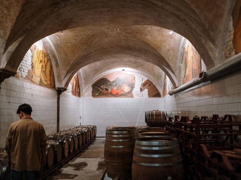 Ancien cellier vigneron reconverti et carrelé après traitement des remontées d'humidité dans une maison de Soucieu-en-Jarrest