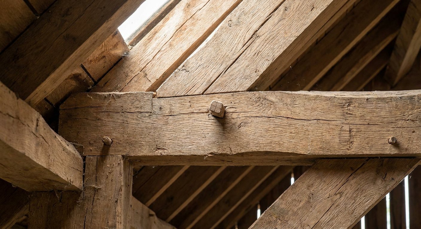 Charpente traditionnelle en bois avec pannes et chevrons à Lyon