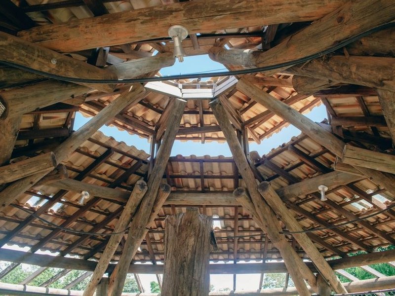 Reprise ponctuelle d'un chevron de charpente bois noirci par l'humidité sous la couverture déposée d'une maison de coteau à Caluire