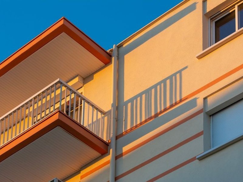 Façade et balcons d'un immeuble des grands ensembles des Vernes à Givors, où passent les descentes d'eaux pluviales à reprendre