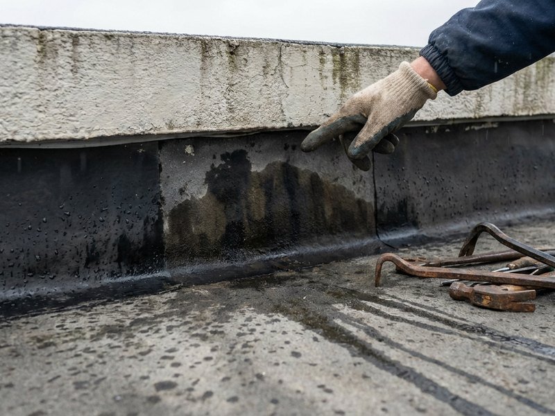 Recherche d'une infiltration au niveau d'un relevé d'étanchéité sur un toit-terrasse à Villeurbanne