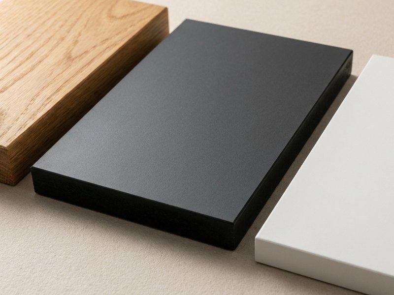 Échantillons de façades de cuisine en chêne, stratifié compact et laque mate