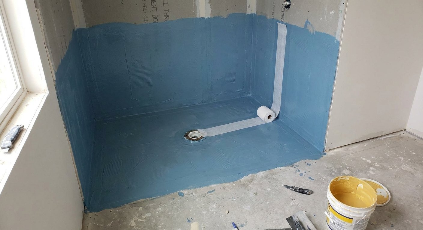 Douche à carreler sur mesure avec pente d'évacuation dans une salle de bain à Lyon