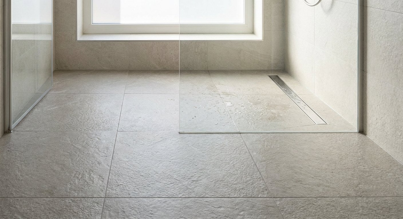 Sol de douche à l'italienne en carrelage antidérapant R11 à Lyon