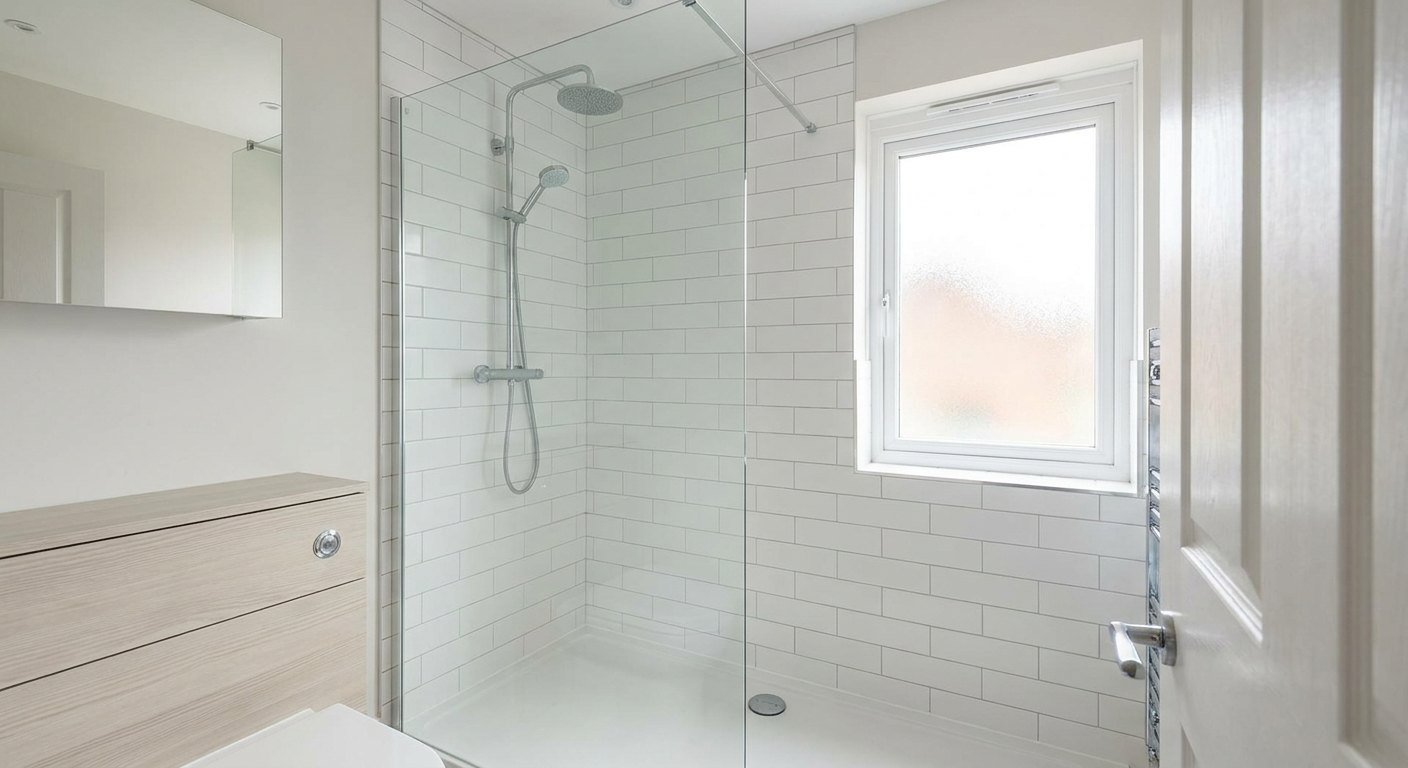 Douche à l'italienne installée dans une petite salle de bain d'immeuble ancien à Lyon