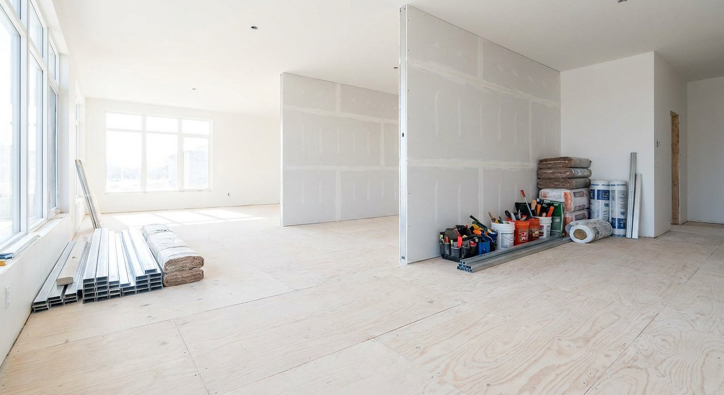 Chantier de rénovation d'un intérieur à Lyon, second œuvre en cours