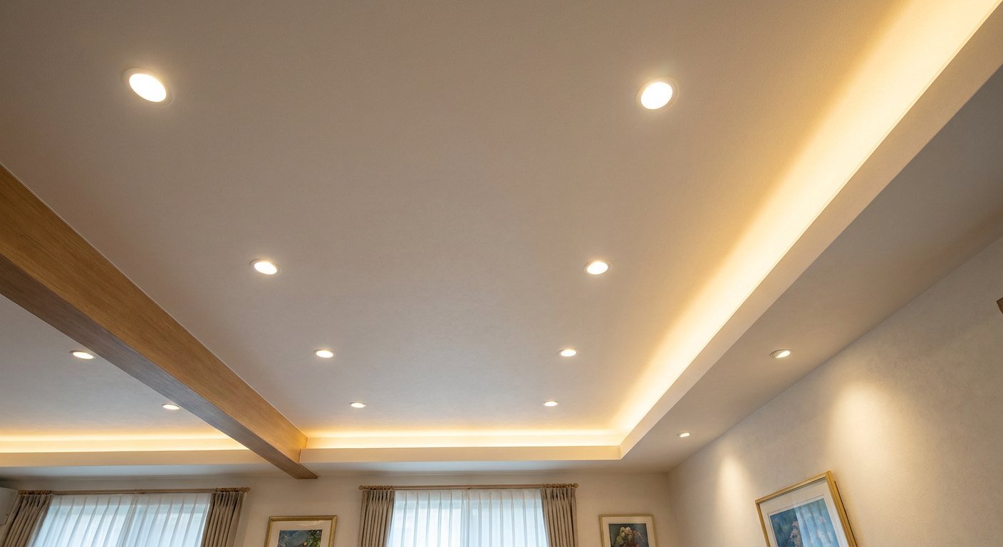 Spots et rubans LED encastrés dans un faux plafond à Lyon