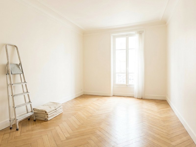 Pièce repeinte en blanc cassé lors d'un rafraîchissement express avant les photos d'annonce à Lyon
