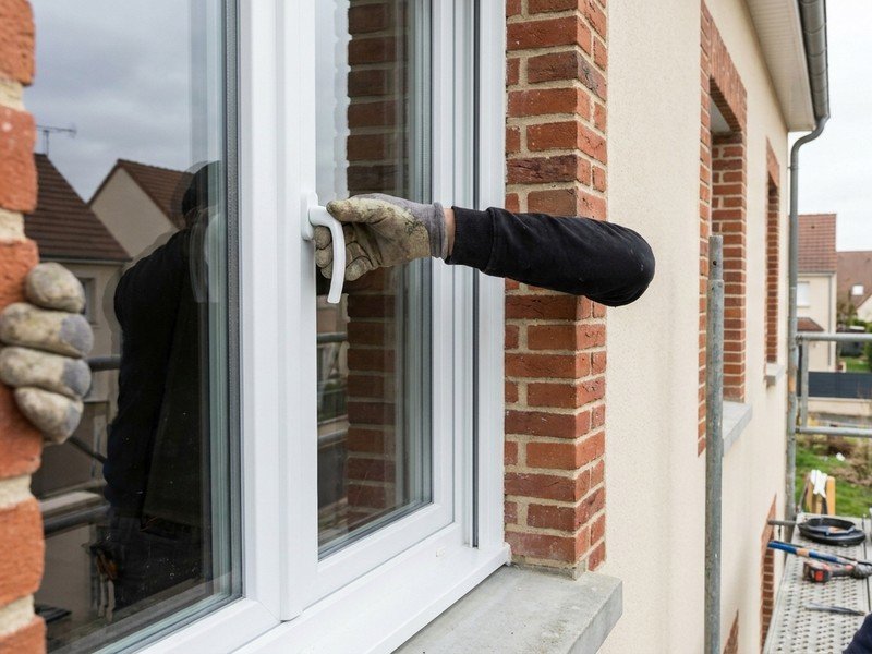 Pose d'une fenêtre PVC neuve à double vitrage isolant sur une maison de lotissement récente à Meyzieu