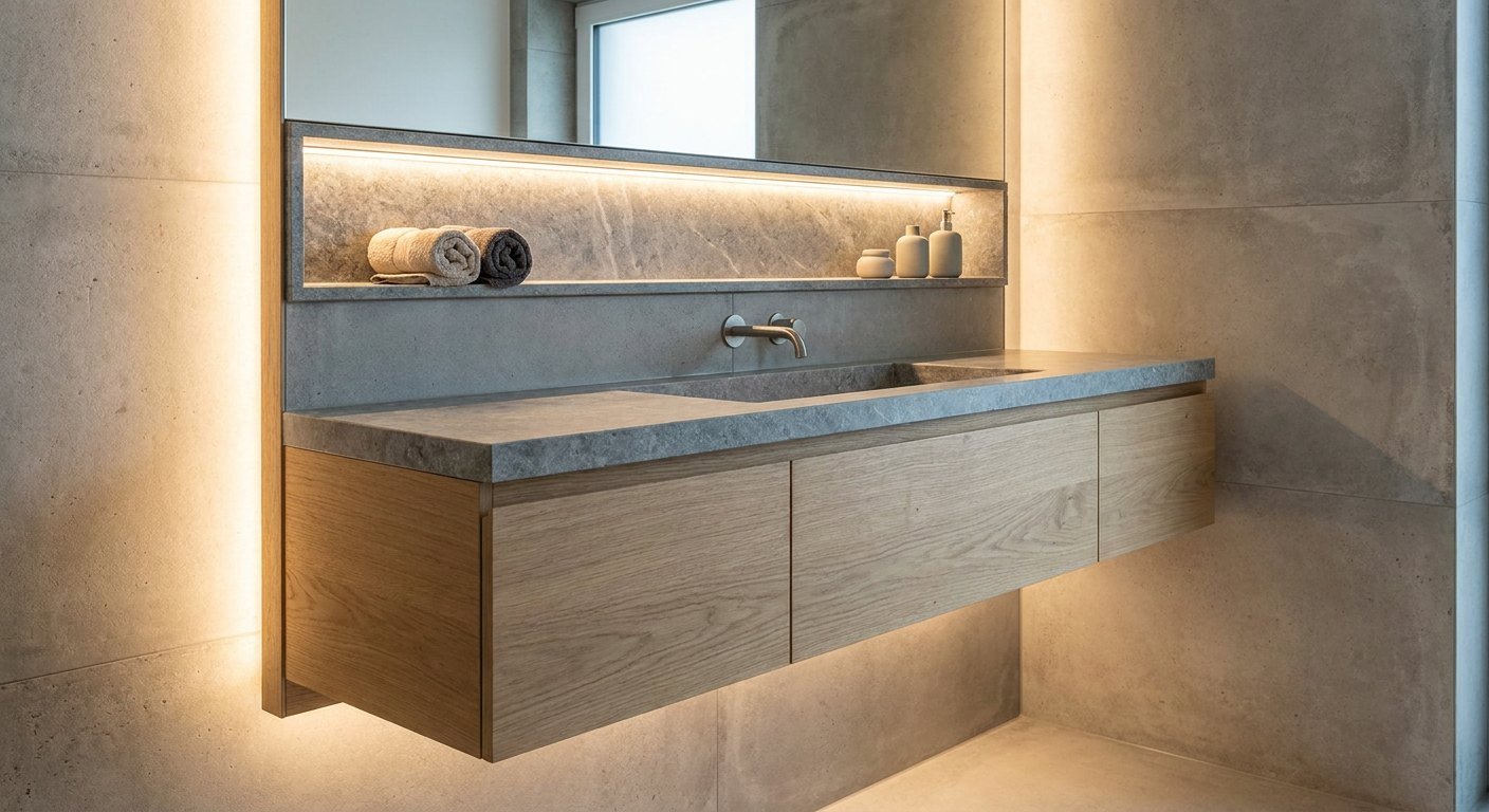 Meuble sur mesure gain de place pour petite salle de bain à Lyon