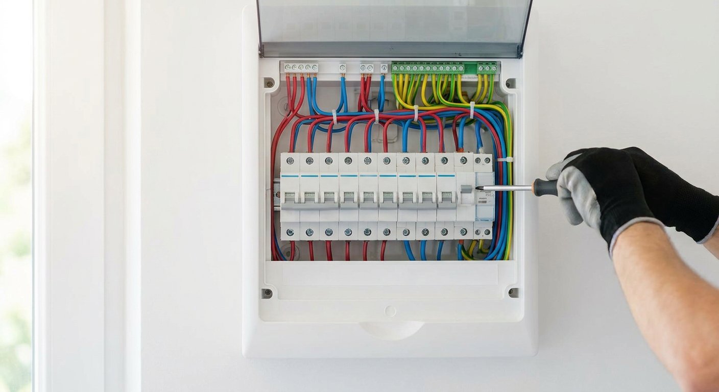 Électricien contrôlant une installation électrique pour sa mise aux normes à Lyon