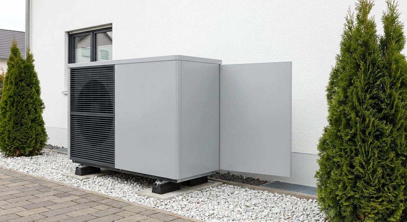 Pompe à chaleur air/eau installée à Lyon le long d'une maison individuelle