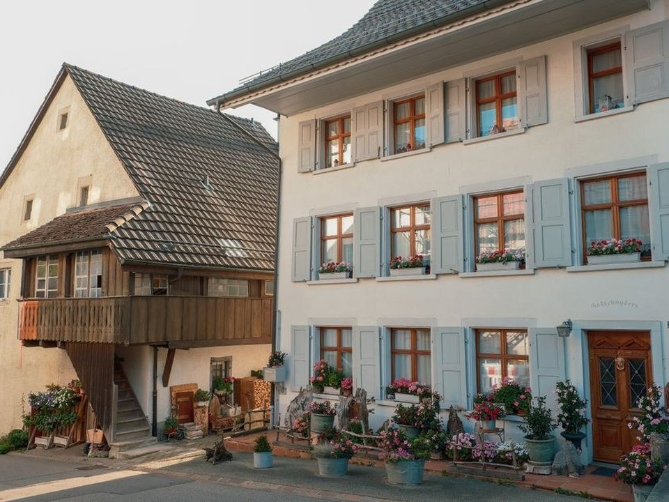 Façades enduites de maisons de bourg à Sainte-Consorce, à ravaler et remettre en peinture