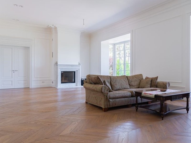 Mise en peinture d'un salon d'appartement ancien du centre de Villefranche-sur-Saône, plafond haut et moulures mis en valeur après préparation des plâtres