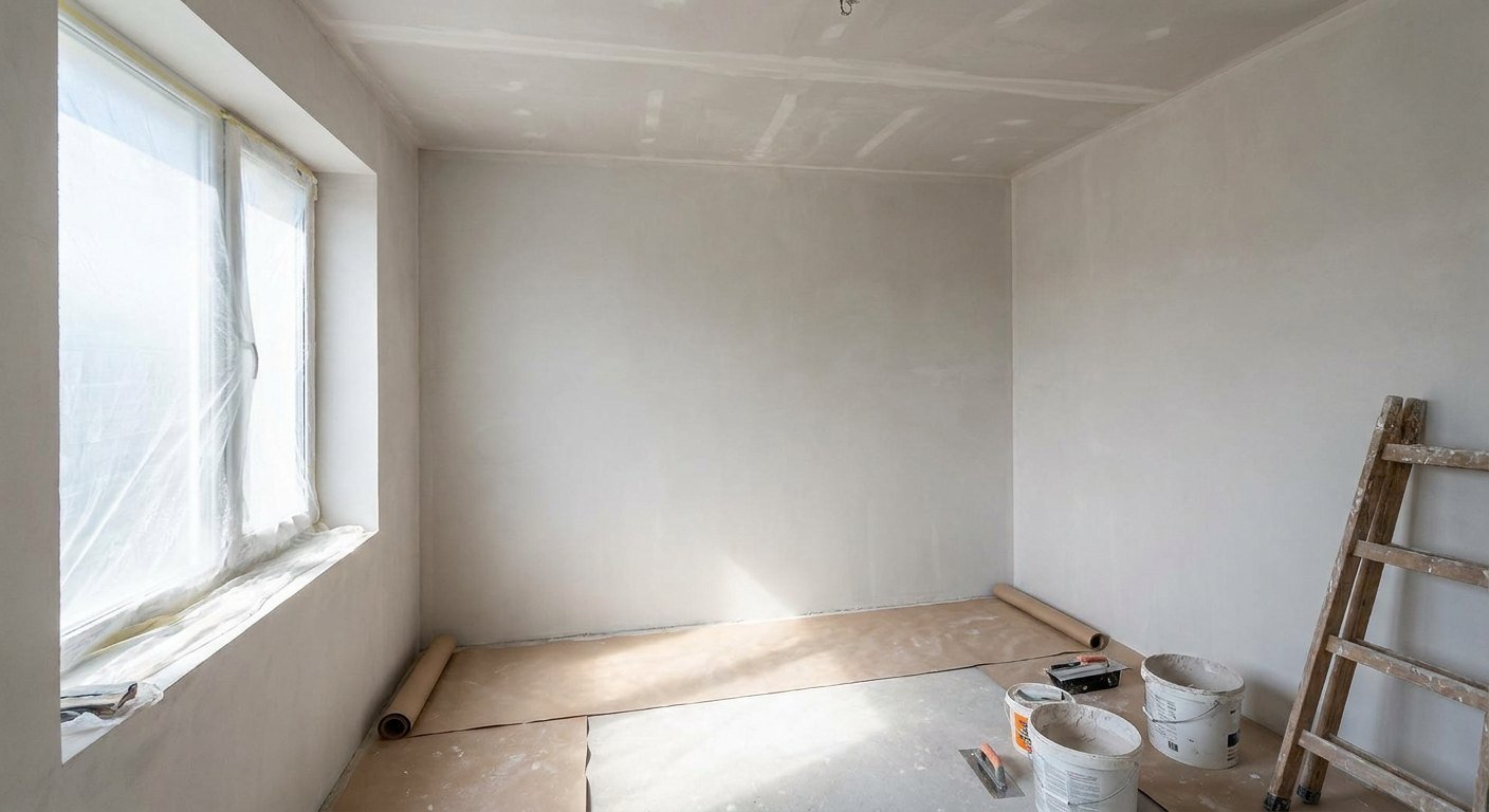 Artisan plaquiste posant une cloison en placo dans un appartement à Lyon