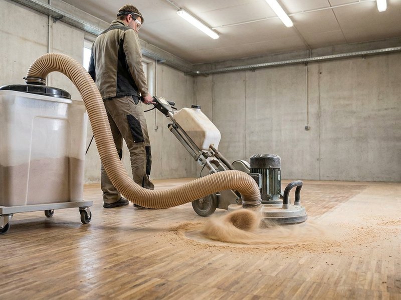 Ponçage sans poussière d'un parquet avec ponceuse à bande aspirée à Lyon