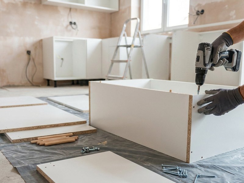 Montage des caissons d'une cuisine en kit à Lyon