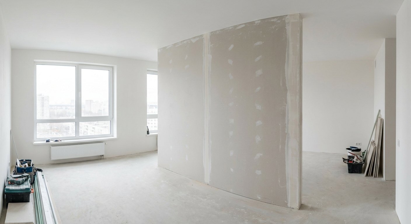 Cloison de séparation en placo créée dans un appartement à Lyon