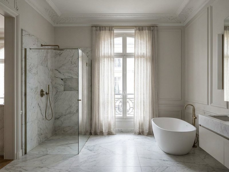 Salle de bain créée dans un ancien cabinet de toilette d'appartement haussmannien lyonnais