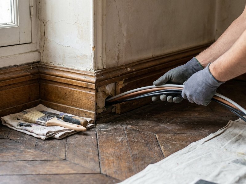 Reprise discrète de l'électricité derrière les plinthes d'un appartement haussmannien à Lyon