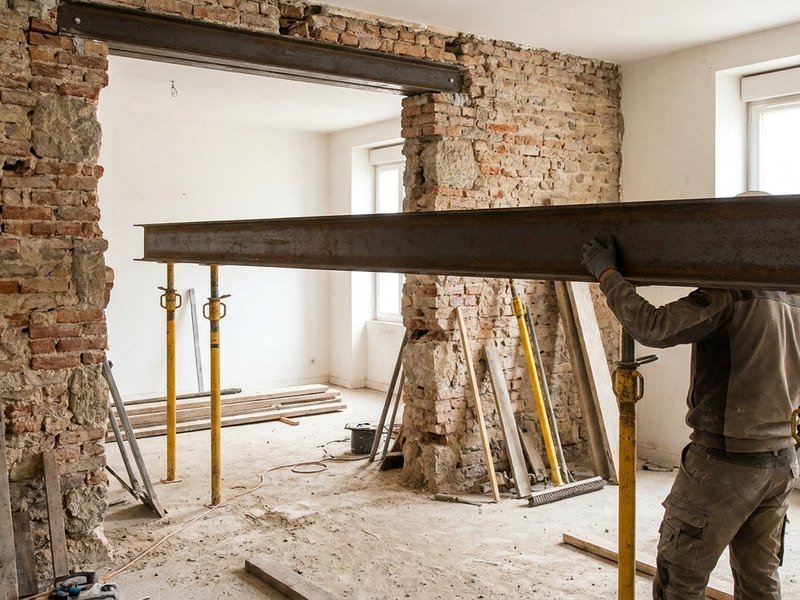 Ouverture de mur porteur avec pose d'un IPN métallique dans un appartement lyonnais