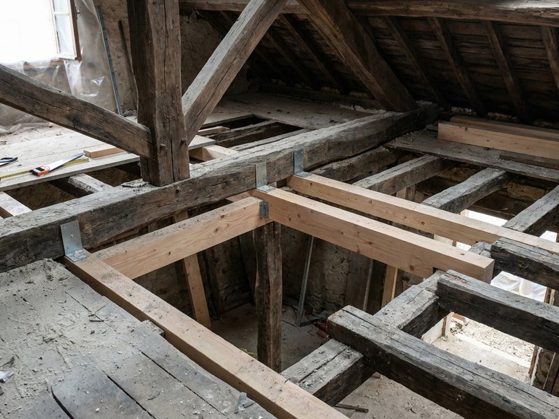 Reprise d'un plancher bois et d'une charpente ancienne pendant une réhabilitation à Lyon