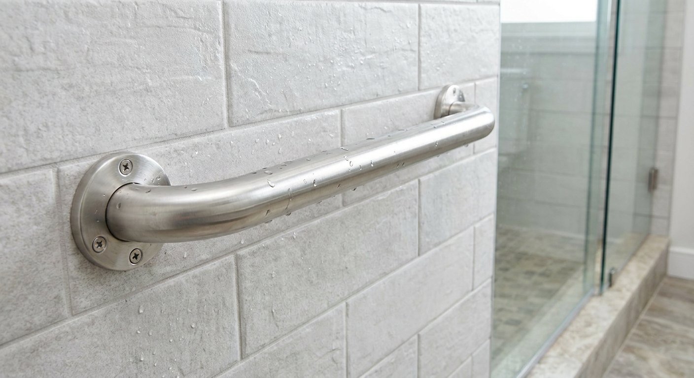 Douche de plain-pied sécurisée pour senior dans une salle de bain à Lyon