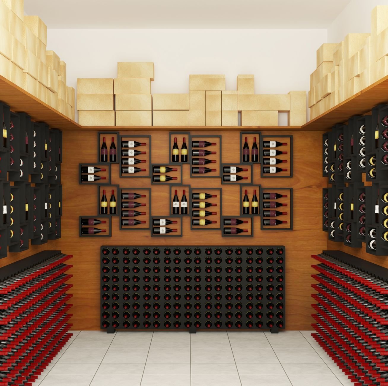 Cave à vin aménagée dans un sous-sol à Lyon avec casiers et rangements